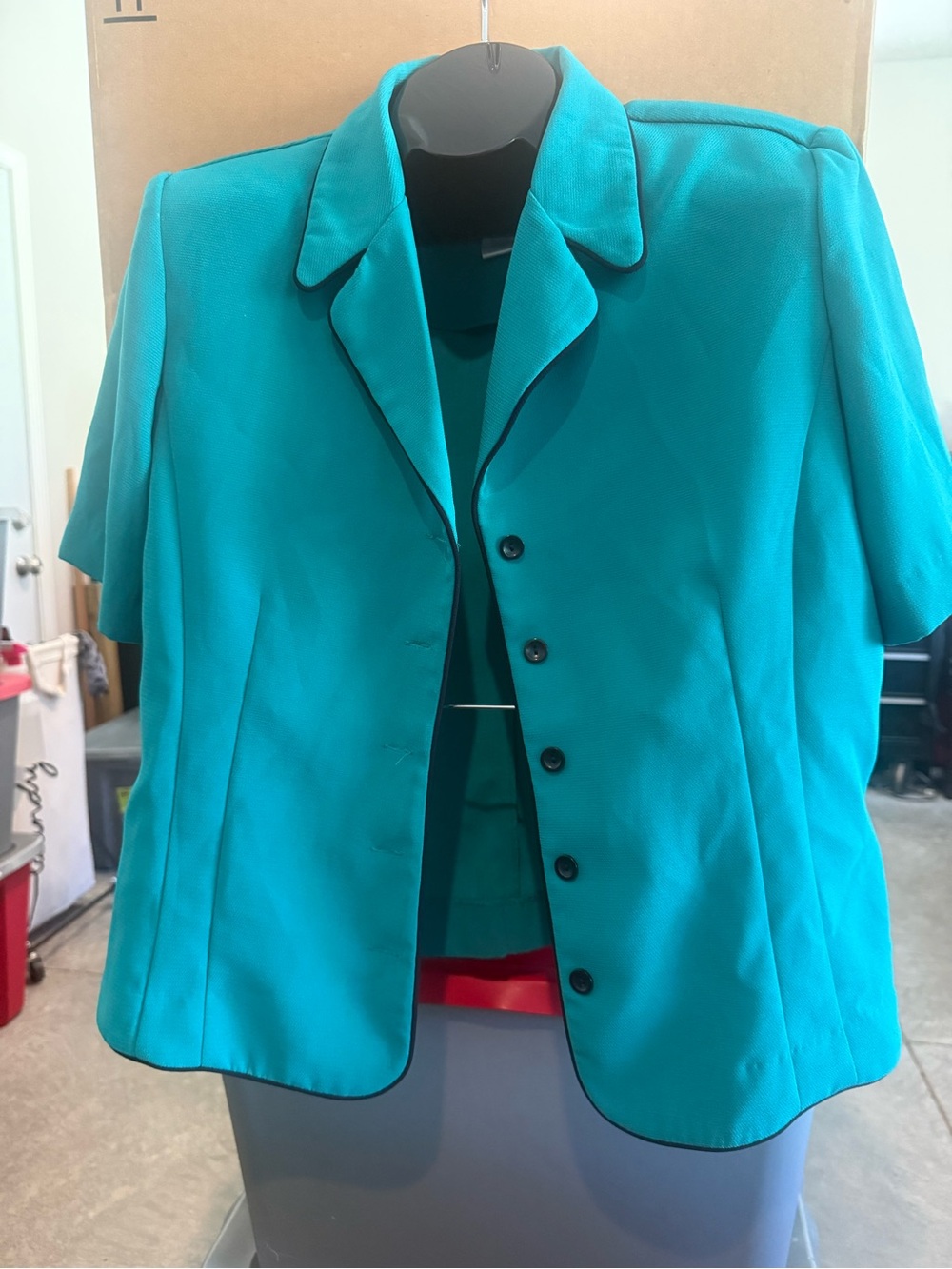 Classic Women's Teal Short-Sleeve Blazer Jacket mp51